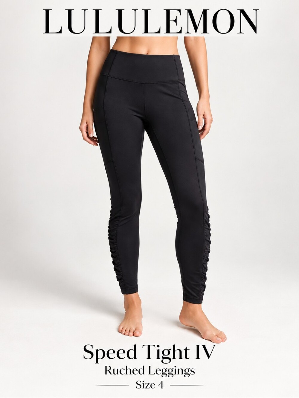 Lululemon Speed Tight IV Ruched Leggings Black Size 4 30” Running Pockets